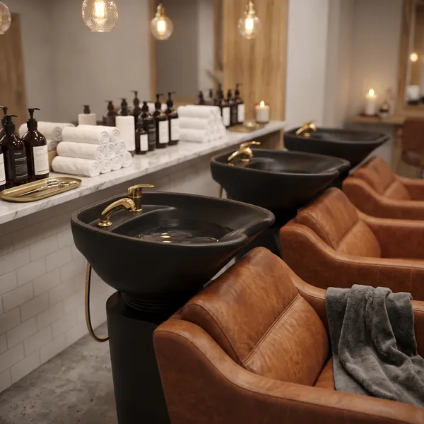 Shampoo stations with soft lighting