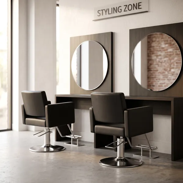 Row of styling chairs on the salon floor
