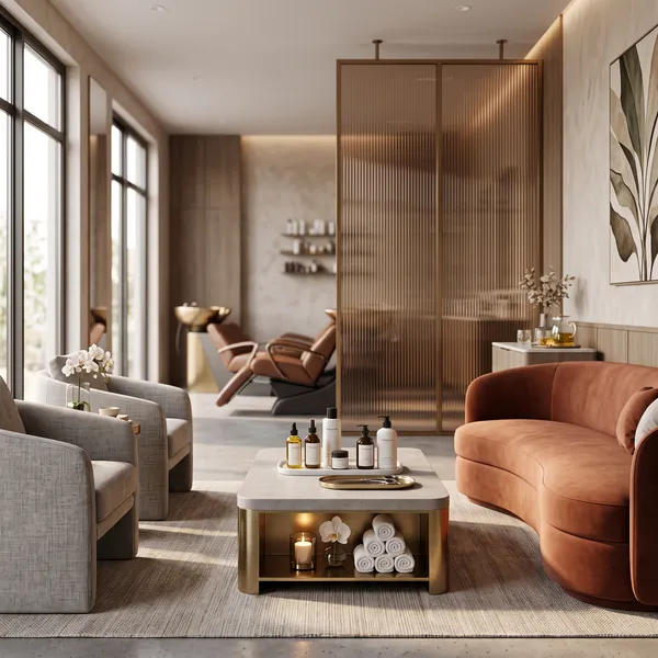 Waiting lounge with chairs and coffee table